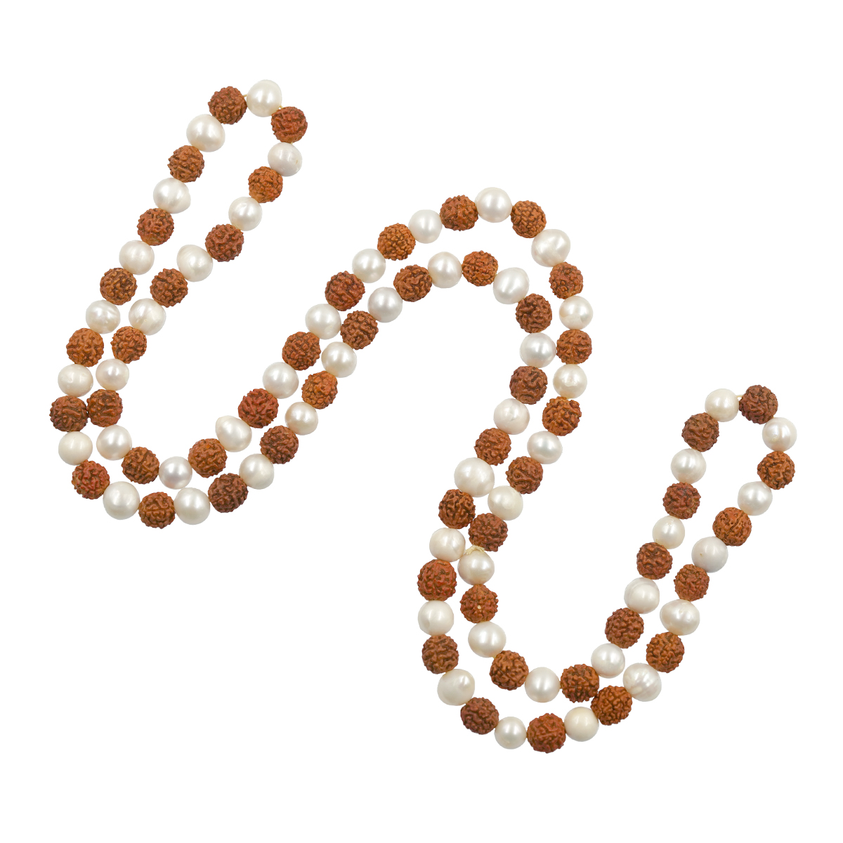 Natural Rudraksha & Pearl Mala 108+1 Beads Japa/Rosary Rudraksha + Moti ...