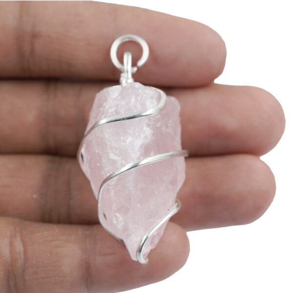 Rosequartz locket wraped with germaium silver