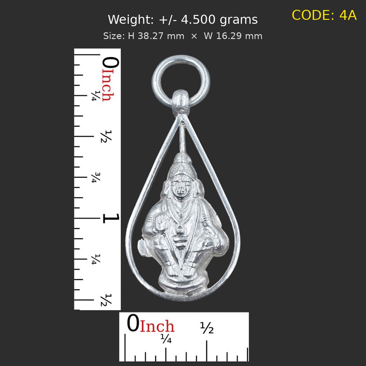 Pure Silver 2 Side Ayyappa Pendant (4A)