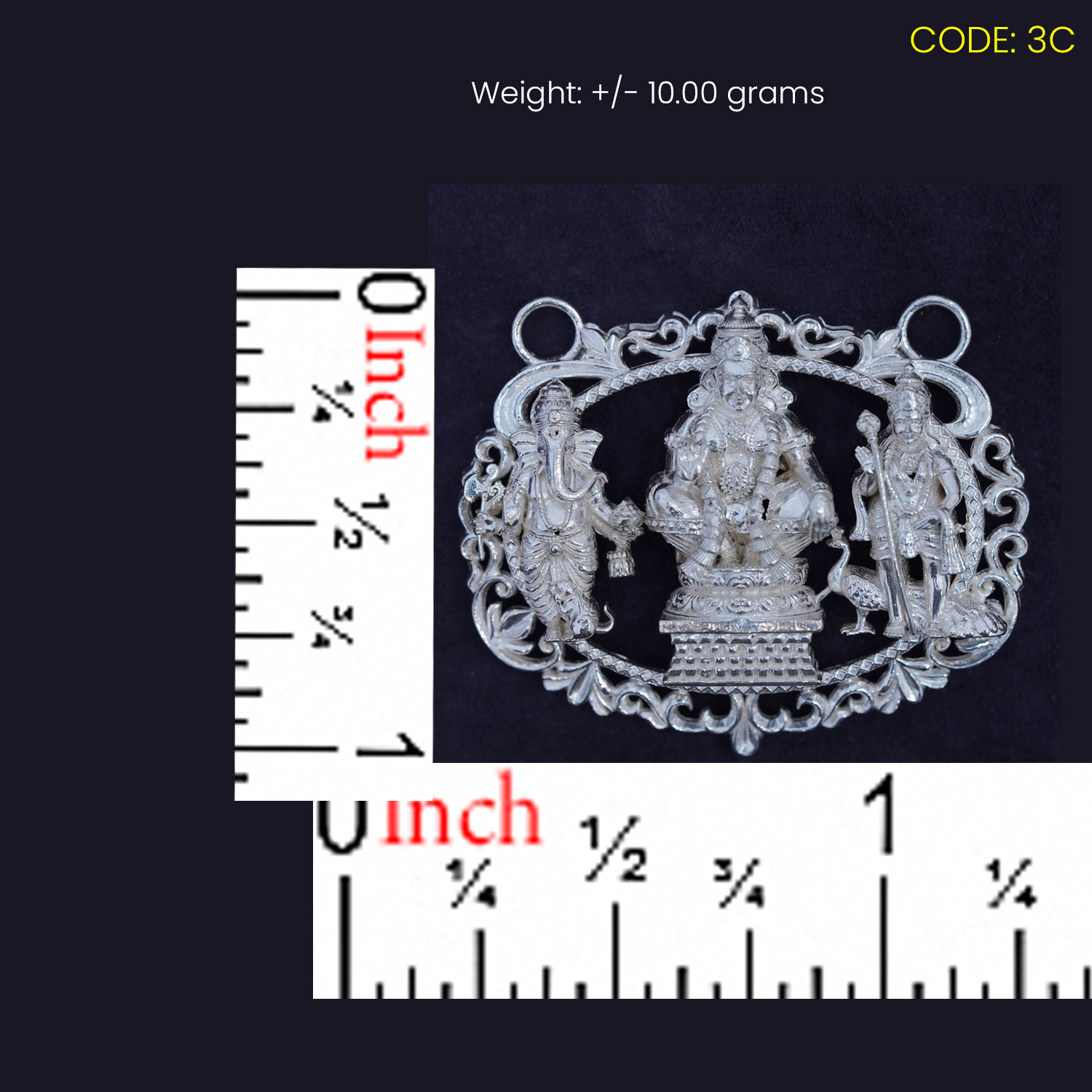 Pure Silver Ayyappa Ganesha Karthikeya Locket – Small (3C)