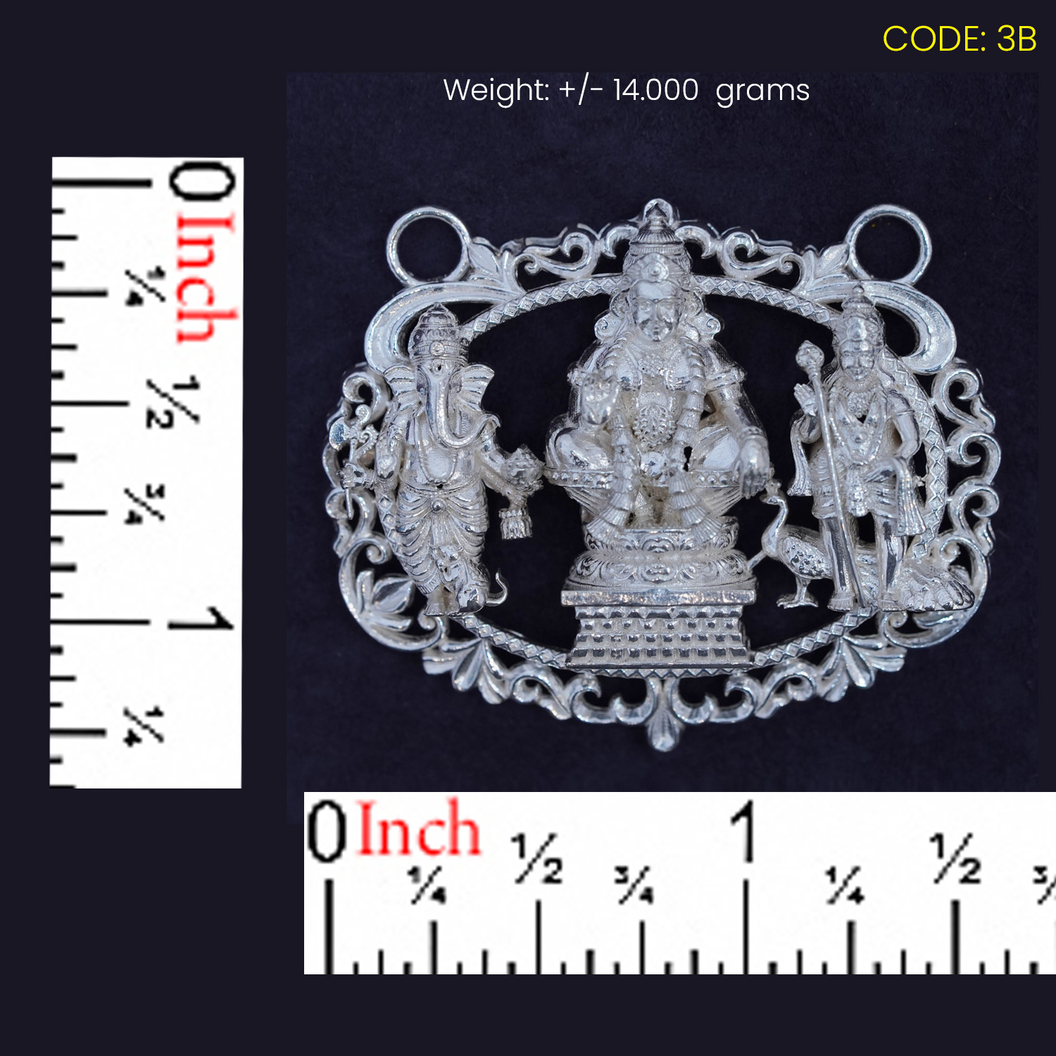 Pure Silver Ayyappa Locket with Ganesha & Karthikeya Medium (3B)